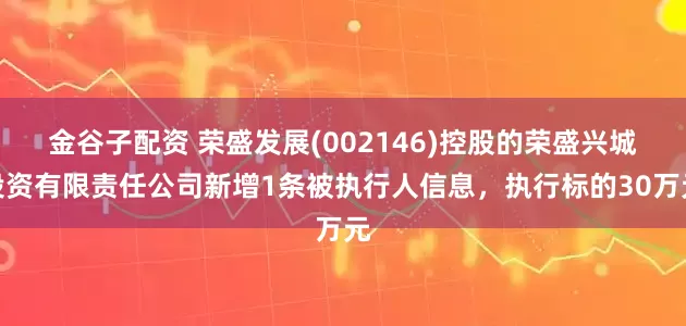 金谷子配资 荣盛发展(002146)控股的荣盛兴城投资有限责任公司新增1条被执行人信息，执行标的30万元